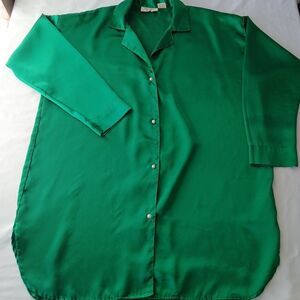 Victoria’s Secret Green Satin Button‑Down Shirt Night Gown Vintage Y2K 90s M/L